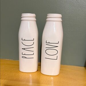 Rae Dunn White Vases Bottles - Peace and Love.  Valentine Set of two.